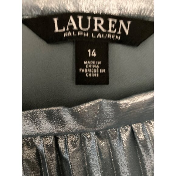 NWT LAUREN RALPH LAUREN PLEATED METALLIC CHIFFON SKIRT HIGHLAND SEASILVER FOIL 1 - Picture 5 of 8